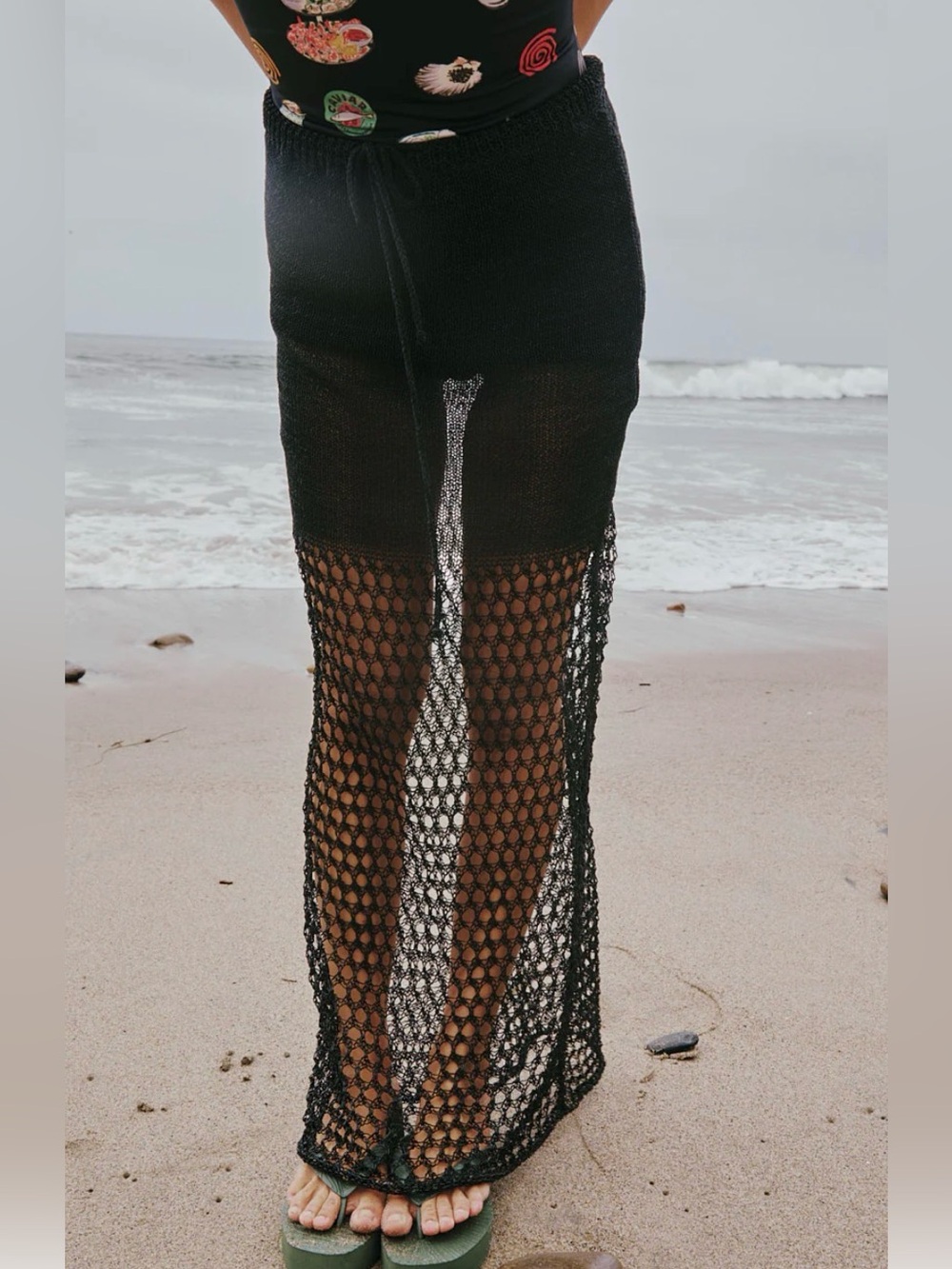 NWT Alohas Elea Tricot Skirt Black Mesh Netted Sheer size Large